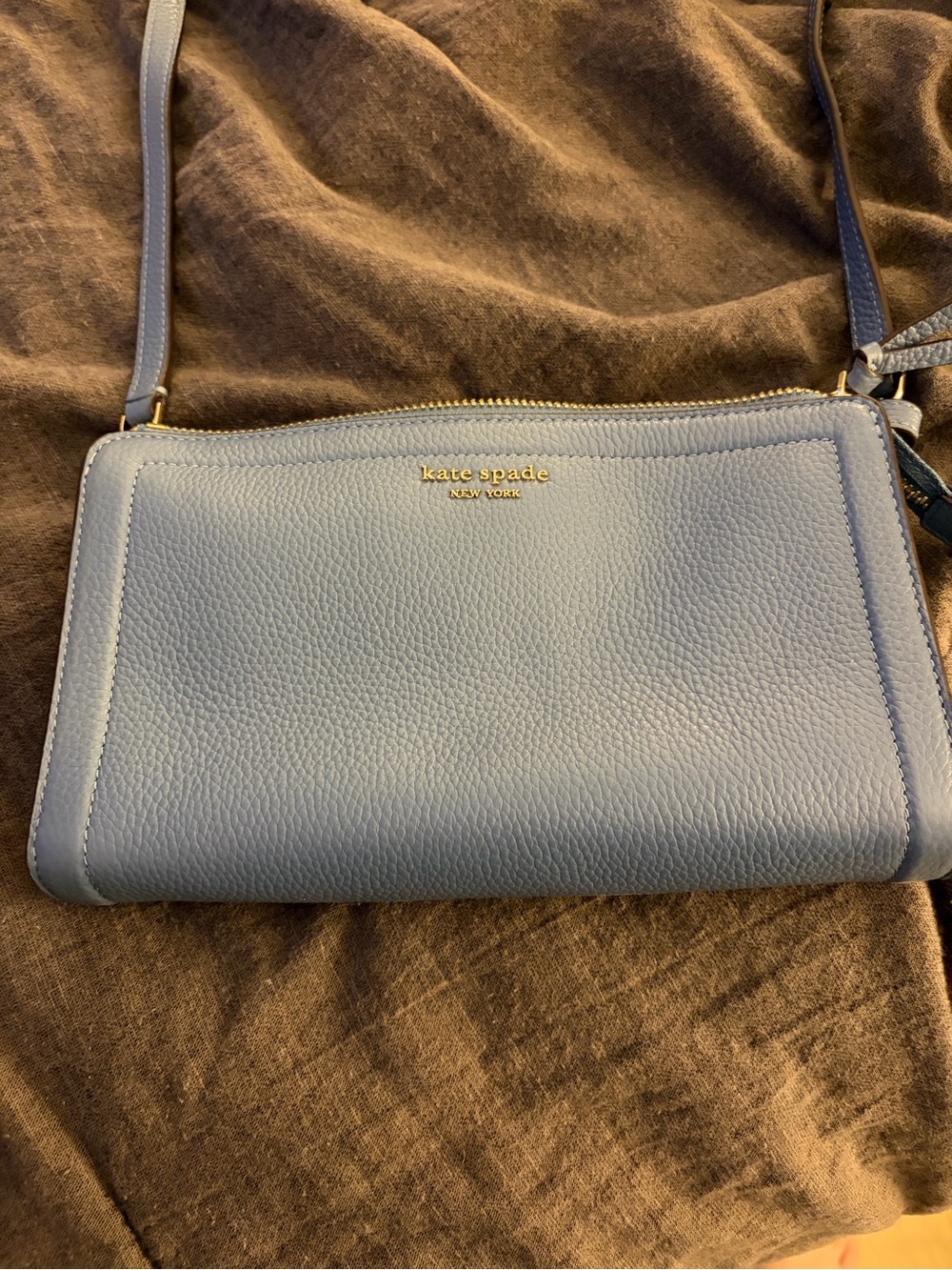 kate spade Pebbled Leather Crossbody Bag in Dusty Blue